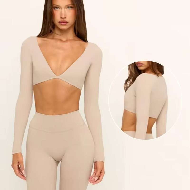 Custom V Neck OEM Yoga Top 2026: Quick Dry Long Sleeve Workout Top for Women