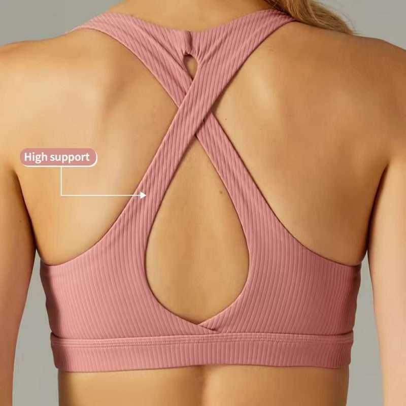 Ribbed 4-Way Stretch Sports Bra 2025: Cross Back Design for Ultimate Gym Performance