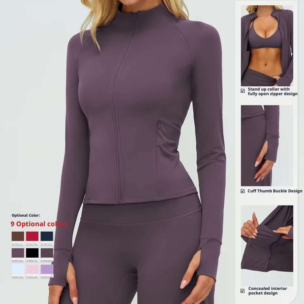 Custom Women Sports Jacket 2025 - Zip Sleeve Thumb Hole Yoga Top & Fitness Wear