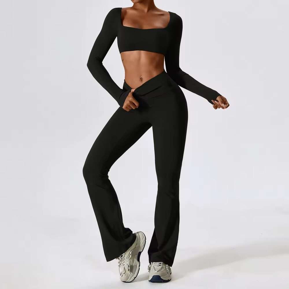 Custom OEM Women Workout Set 2025: Long Sleeve Top, Sports Bra & High Waist Leggings