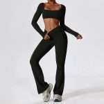 Custom OEM Women Workout Set 2025: Long Sleeve Top, Sports Bra & High Waist Leggings