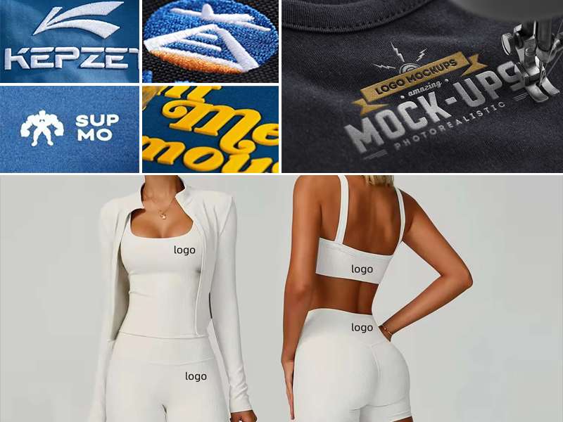 Logo placement samples on activewear for private label sportswear production