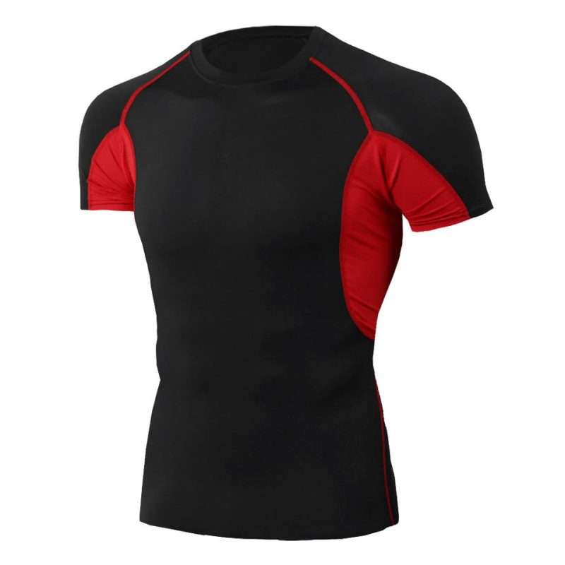 custom mens color block short sleeve compression top