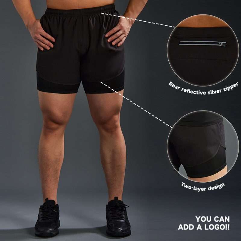 custom mens zip pocket quick dry sports shorts
