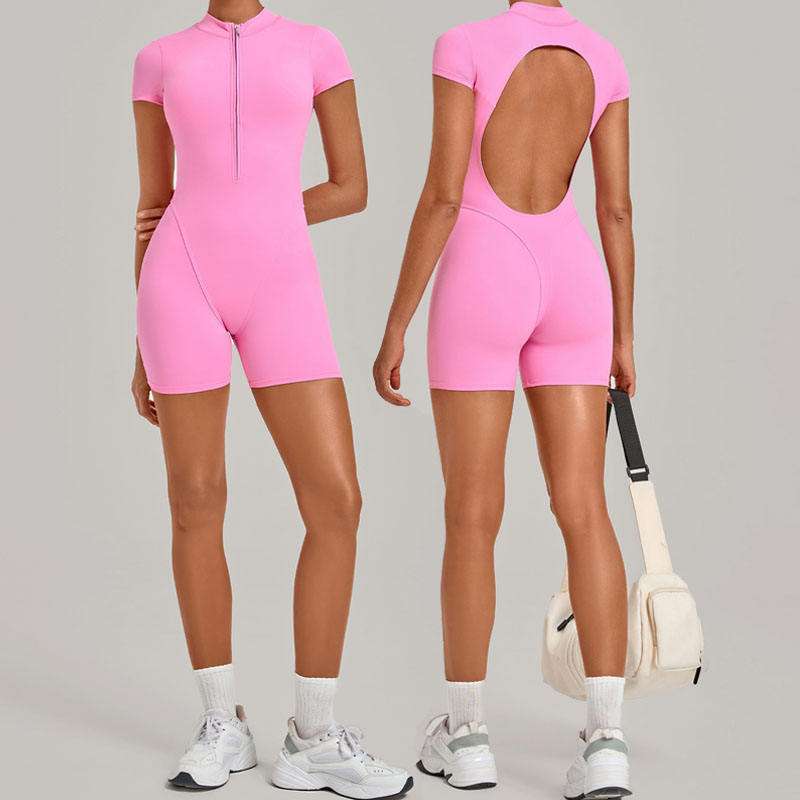custom womens 4 way stretch short sleeve yoga romper
