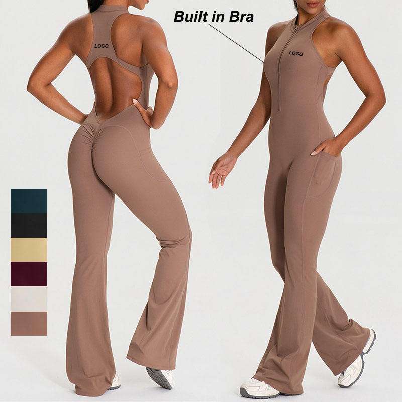 custom womens backless flare leg yoga jumpsuit