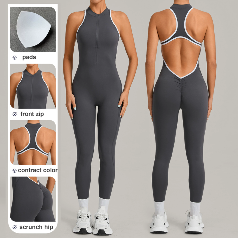 custom womens contrast trim sleeveless yoga jumpsuit