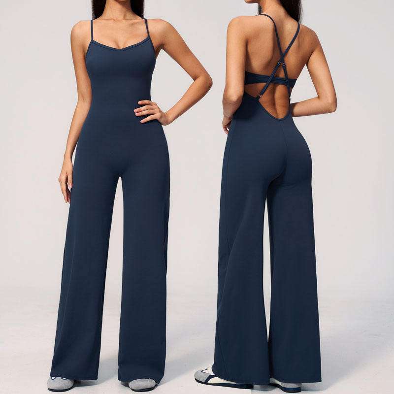 custom womens cross back flare yoga jumpsuit
