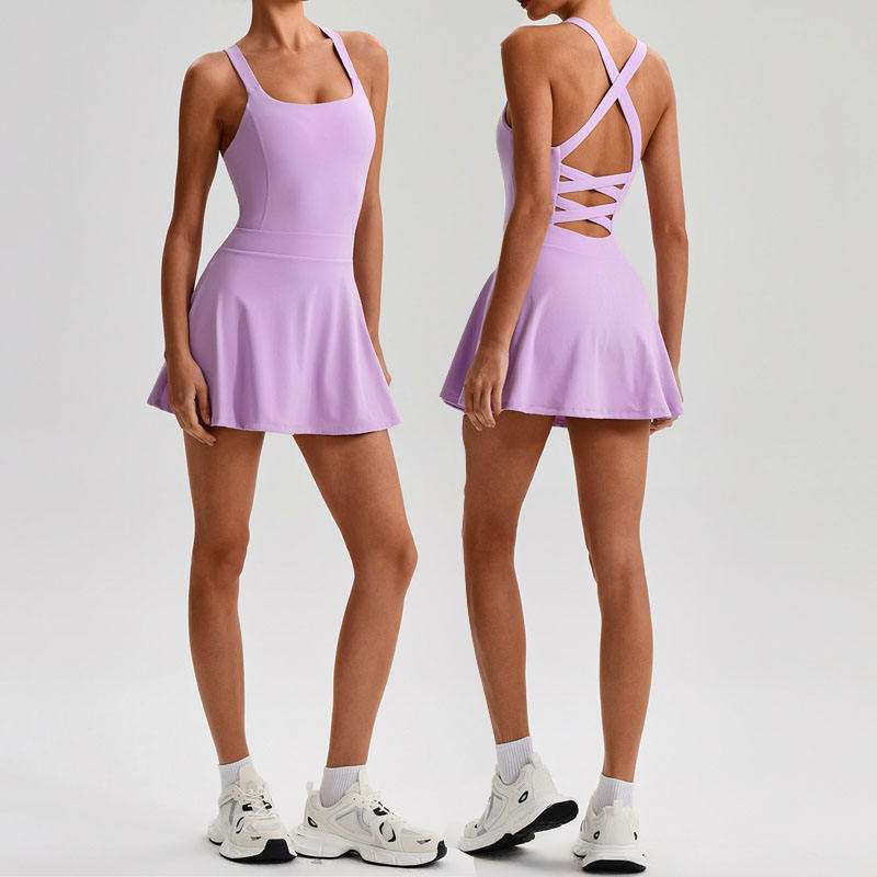 custom womens cross back tennis dress with built in shorts