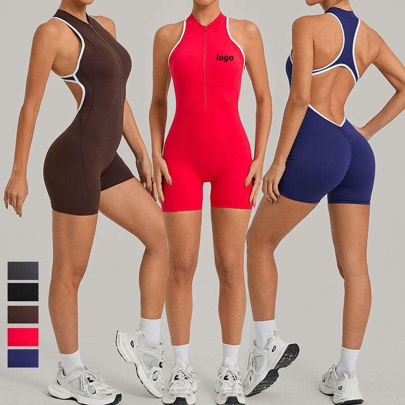 custom womens half zip backless workout romper