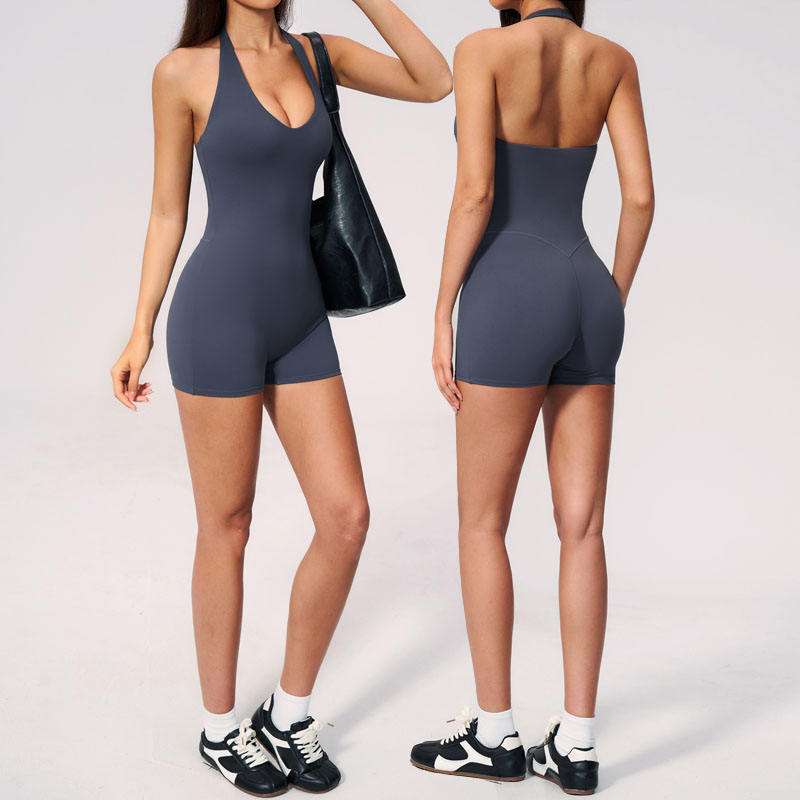 custom womens halter neck workout romper
