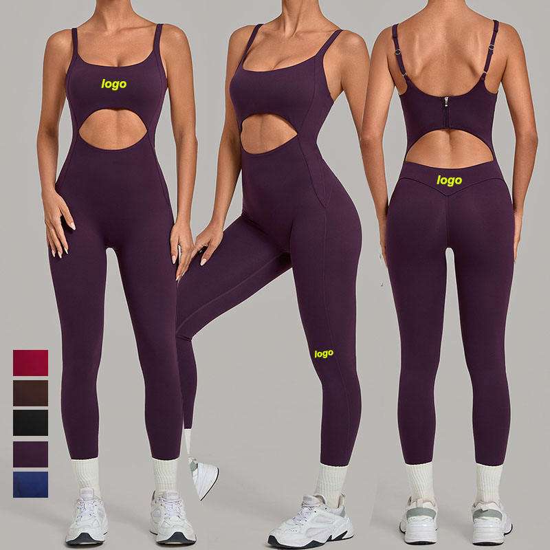 custom womens scoop neck open back yoga jumpsuit