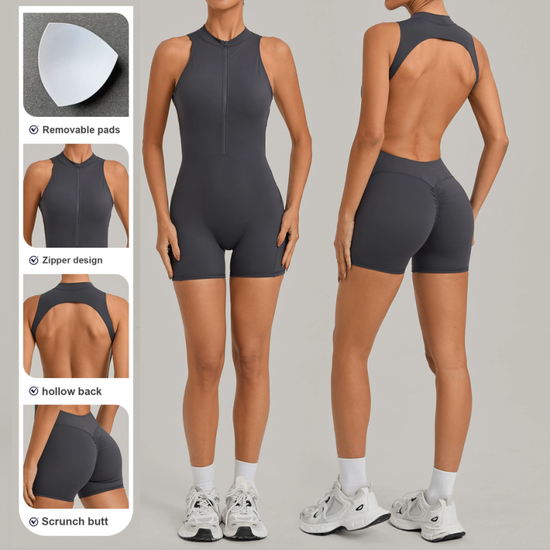 custom womens sleeveless open back yoga romper