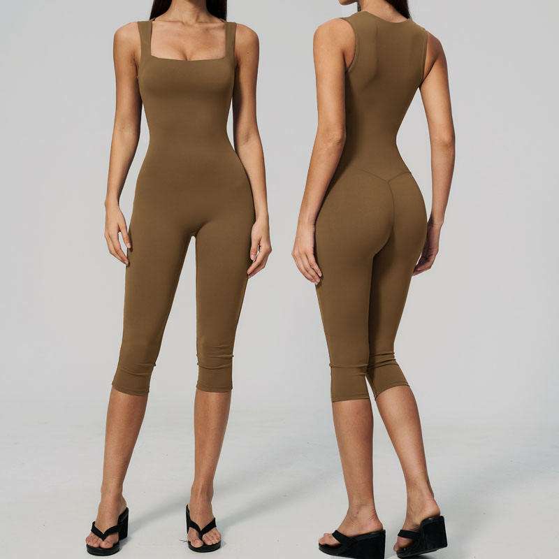 custom womens square neck capri workout jumpsuit