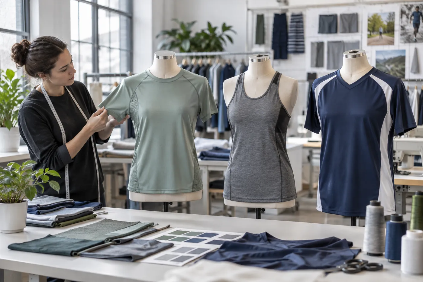 Performance garment samples compared by fabric, fit, and construction