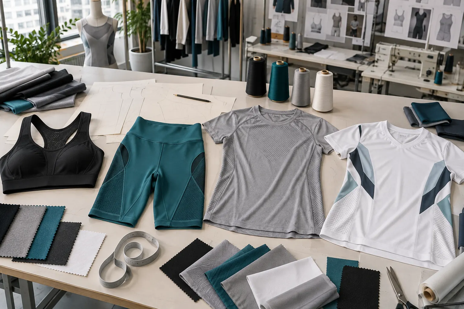 Spandex blend fabrics used in sports bras, running wear, compression shorts and team jerseys