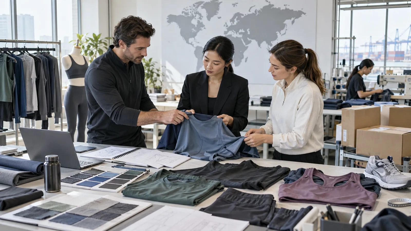 Sportswear buyers comparing US factory and overseas OEM manufacturing options